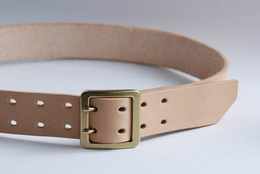 Worker full grain Tochigi leather solid double prong square buckle 40mm wide belt - Hunterwood NZ