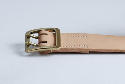 The Worker Belt full grain Tochigi showing 4/4.5mm thickness and belt construction - Hunterwood NZ